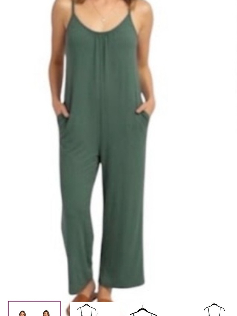 Casual Olive Green Wide-Leg Jumpsuit with Pockets